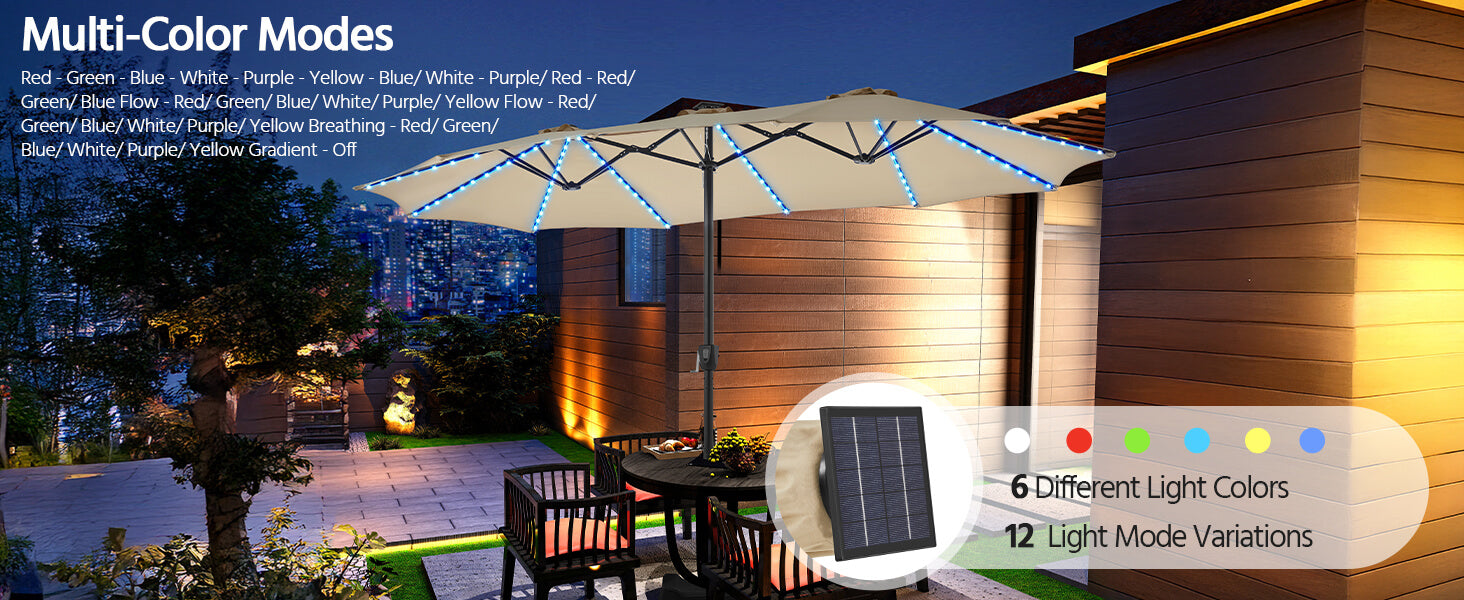 large outdoor umbrella with lights