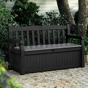 Storage outdoors garden gardening tools accessories equipment bench box deck