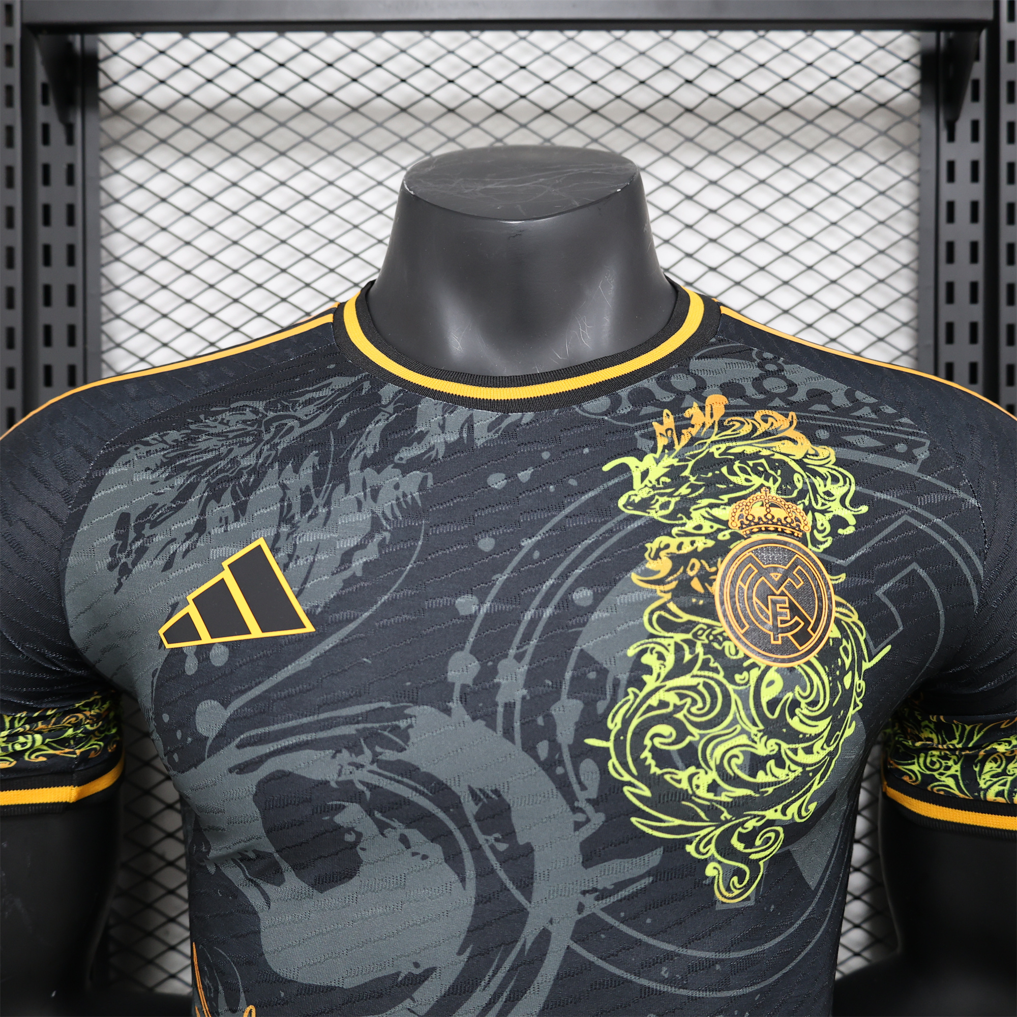 JerseysGala.com | Real Madrid 24-25 Yellow Loong Black Special Edition Jersey - Player Version -Customize Name, Number and Patch | Worldwide Shipping