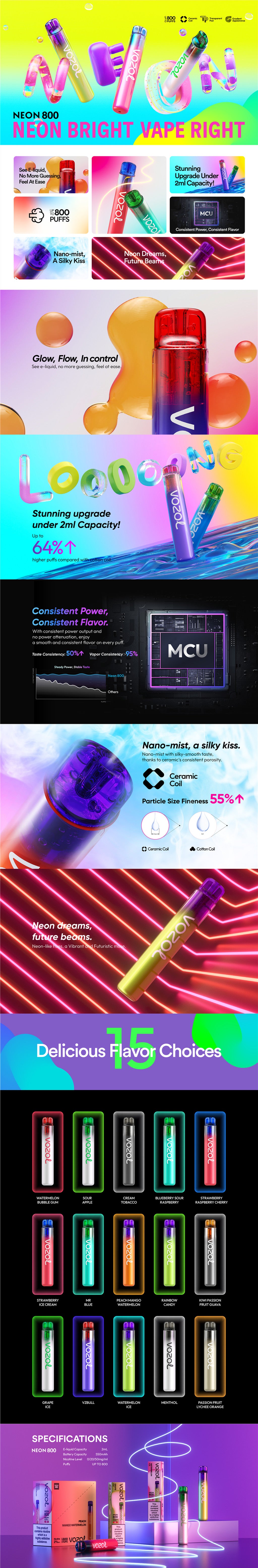 Vozol Neon 800 Disposable Vape Kit - Idea Vape - Official Vozol Vape Shop