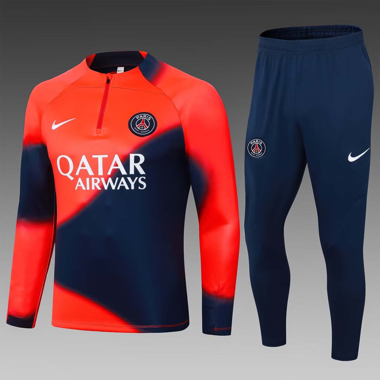 2023/2024 Psg Paris Saint-Germain Half-Pull Training Suit Orange red Set:football jersey mysite: unitedjerseyfootball 邓江浪:football
