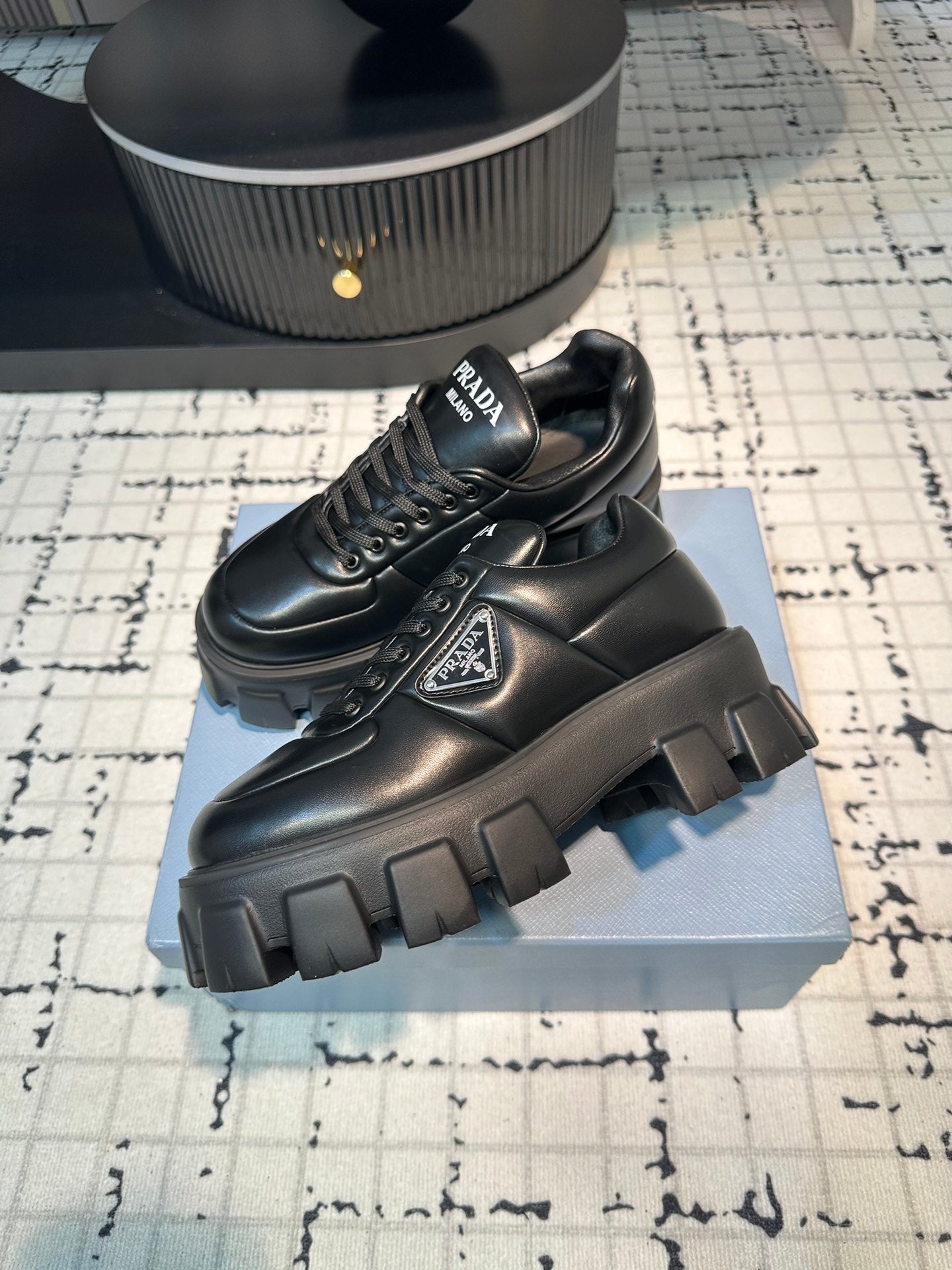 PRA MONOLITH BRUSHED LACE-UP SHOES BLACK LAMBSKIN、mysite、Cacoeks