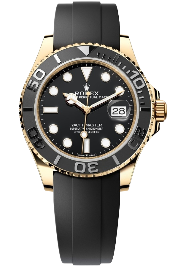 Rolex Yacht Master 18k Yellow Gold Super CloneSwiss Replica Watch OysterFlex Rubber Strap Ref 226658-3235 Swiss Movement