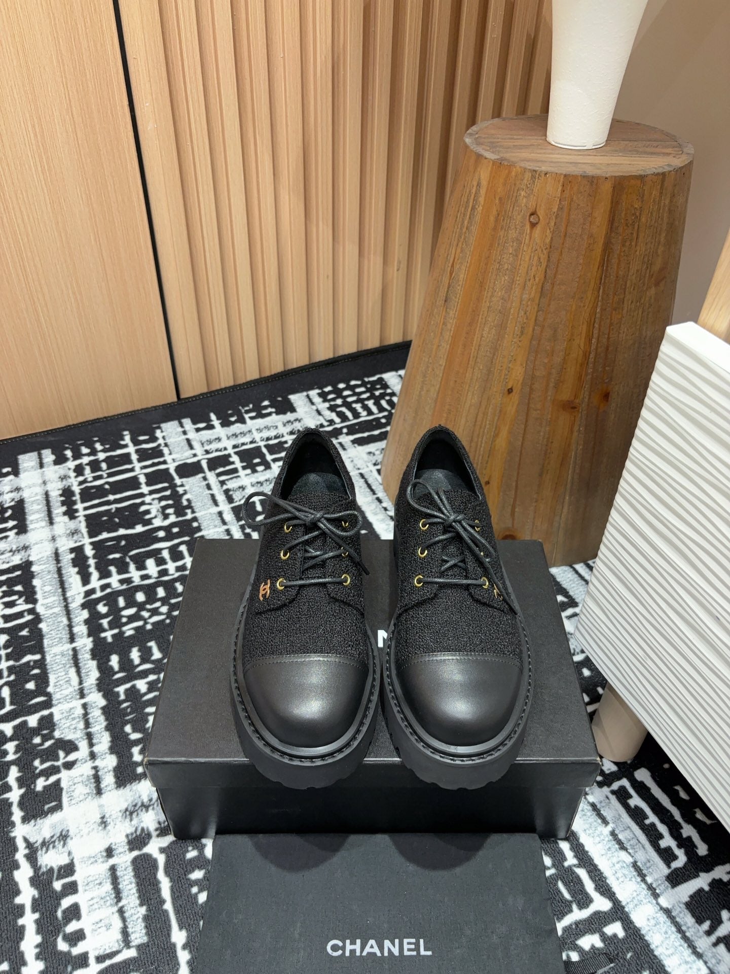 CC OXFORD SHOES IN BLACK TWEED AND CALFSKIN、mysite、Cacoeks