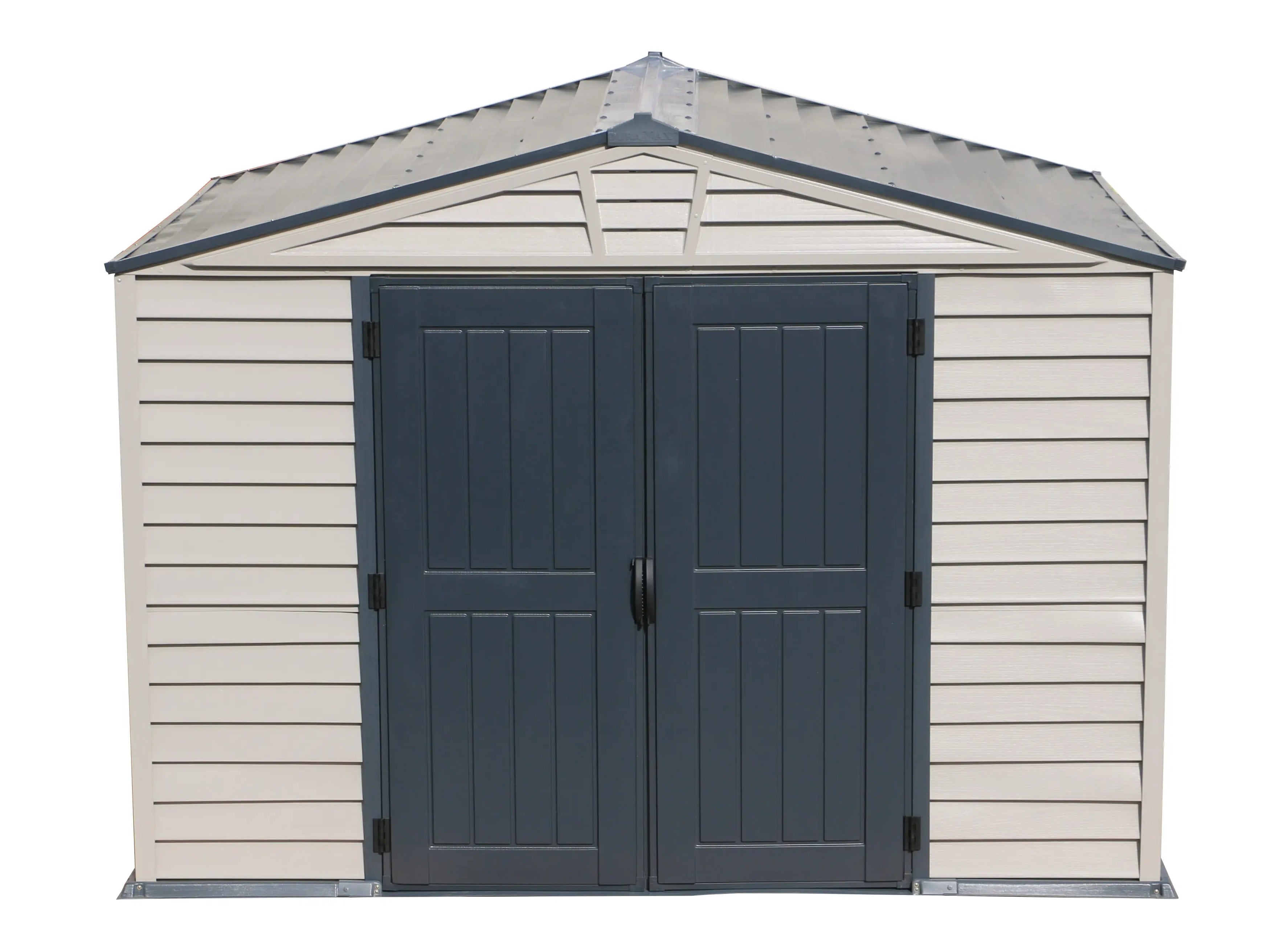 Front view of Duramax StoreMax Plus Vinyl Shed 10.5