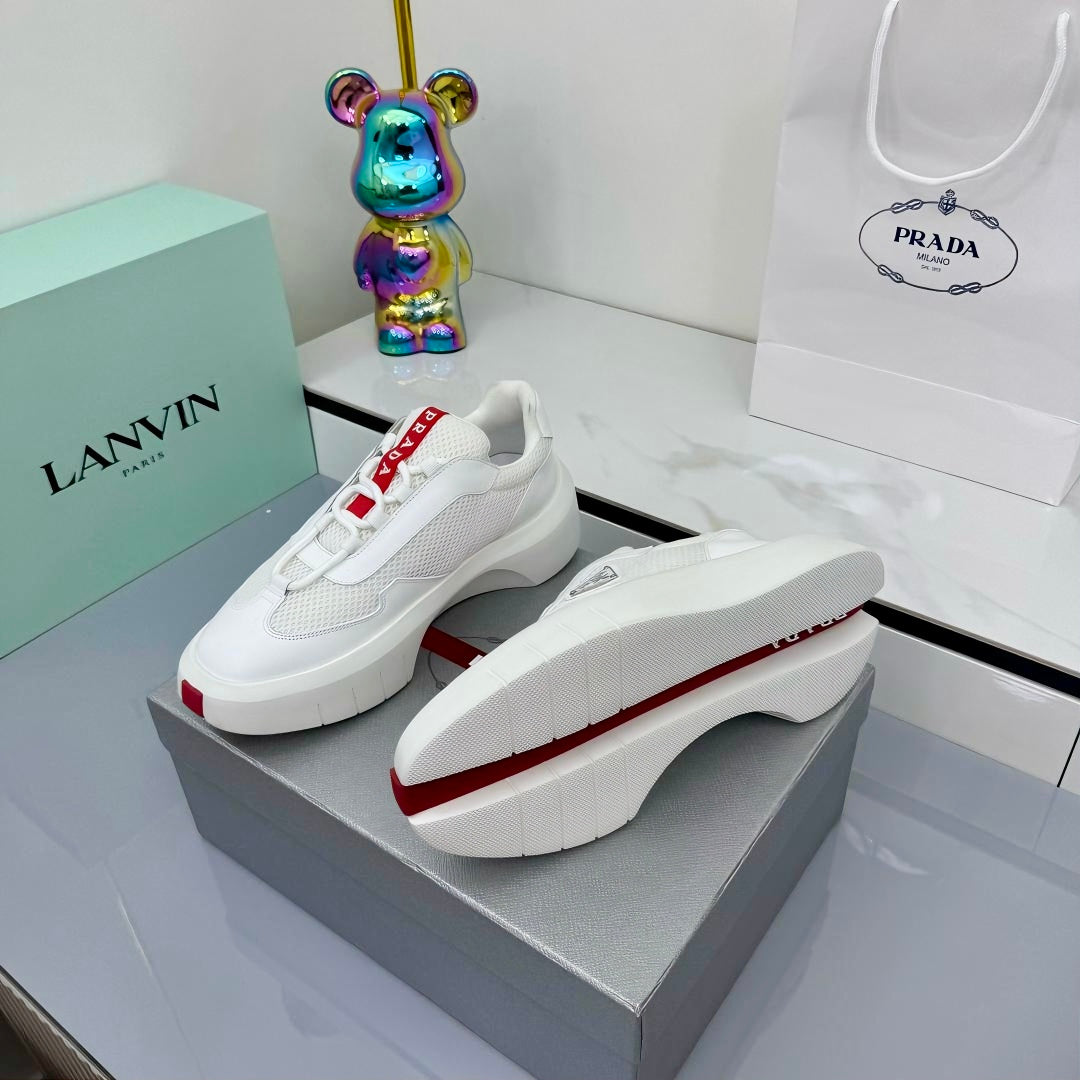 PRADA 25S CROSS LACED SNEAKERS IN WHITE CALFSKIN、mysite、Cacoeks