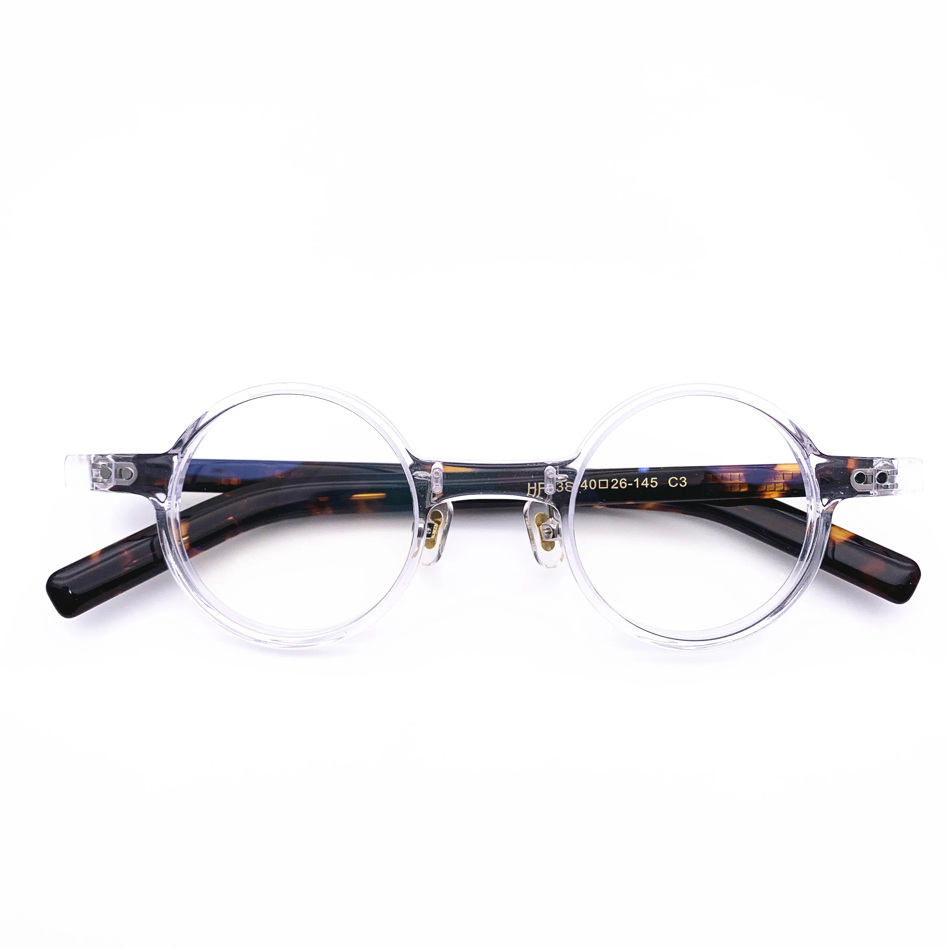 Belight Optical  Fancy Vintage Retro Acetate Mini Round Shape Transparent Tea Design Spectacle Frame Precription Lens HP238