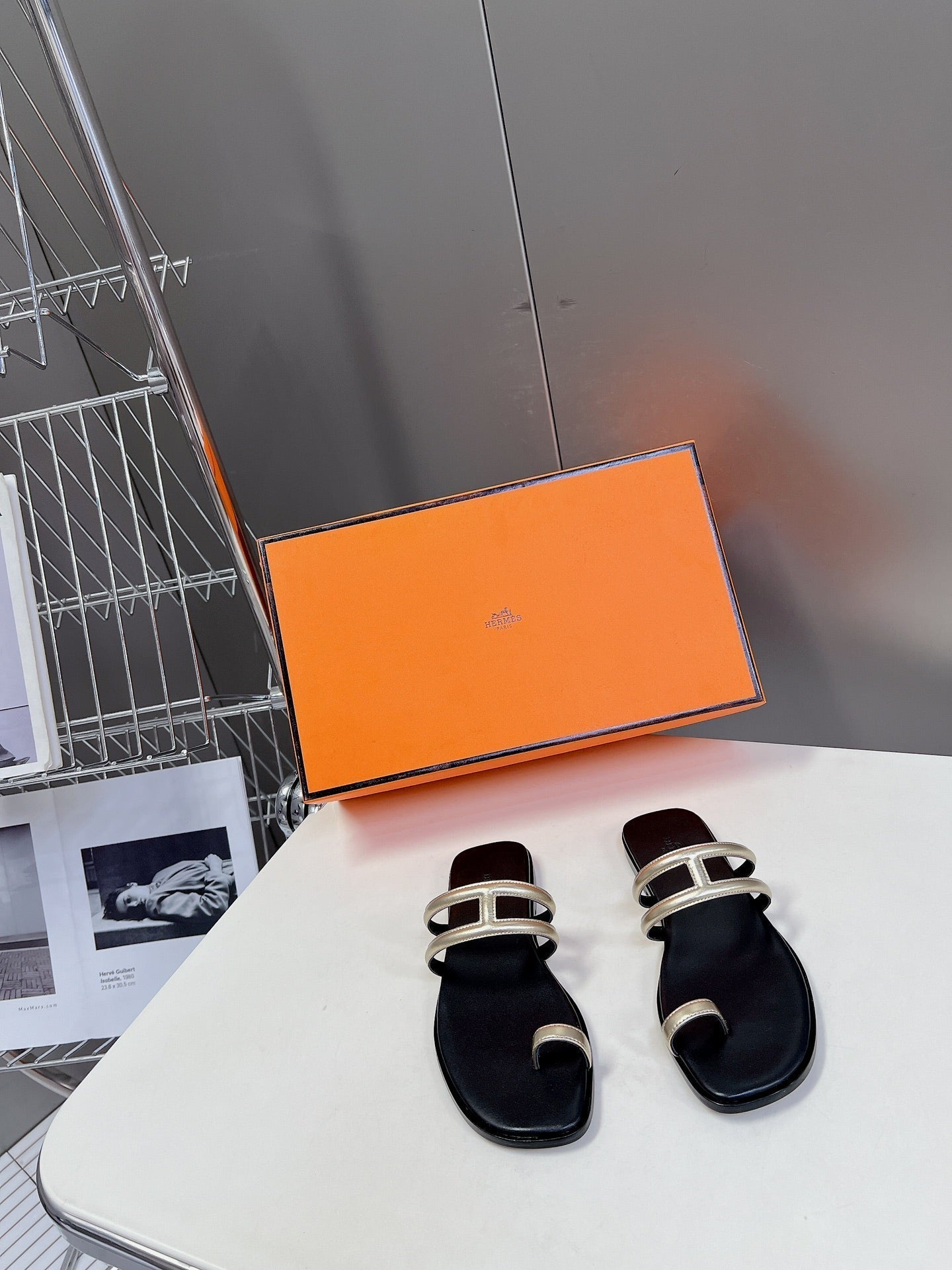 Georgia Sandals Gold Black Calfskin、mysite、Cacoeks