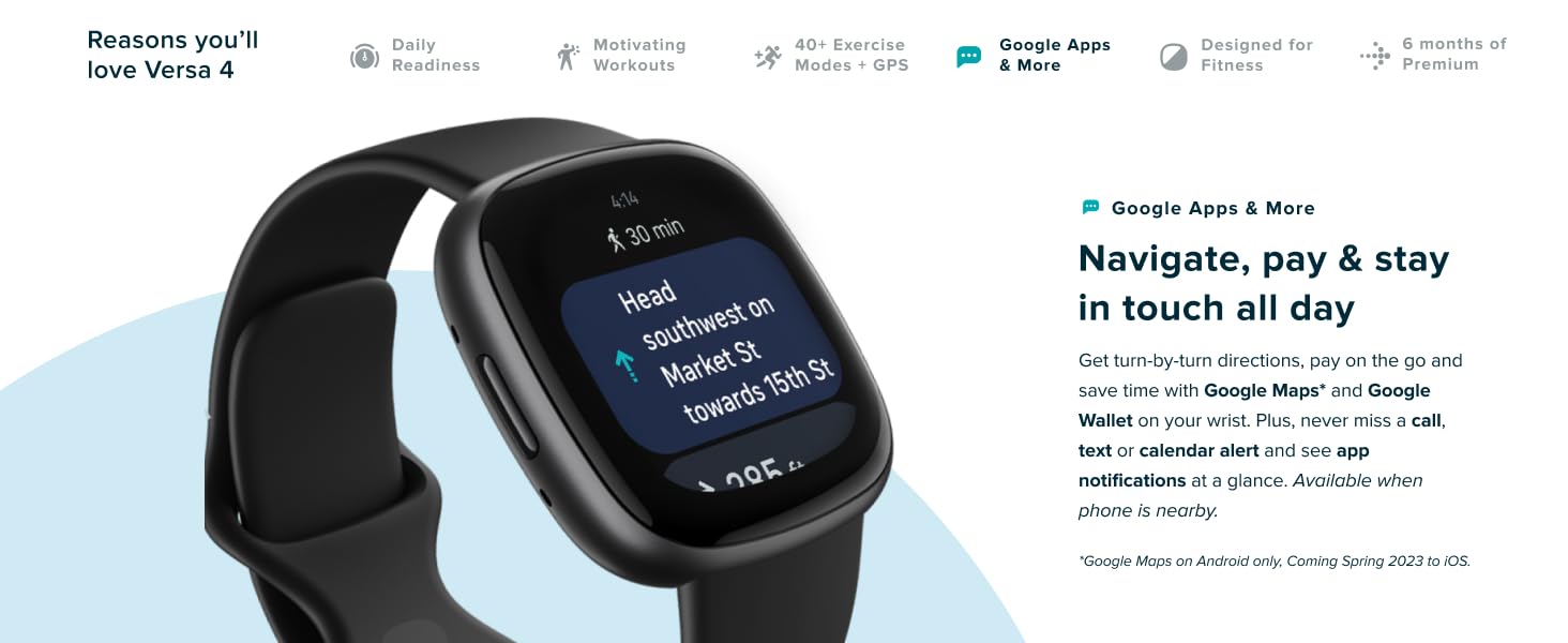 Fitbit Versa 4 Smartwatch Google Apps and More