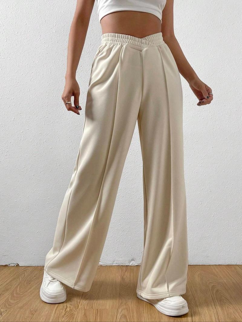 Women's Plain Elastic High Waist Wide Leg Sweatpants, Casual Comfy Trousers for Daily Wear Outdoor Sports, Women's Bottoms for Fall & Winter, Baggy Pants