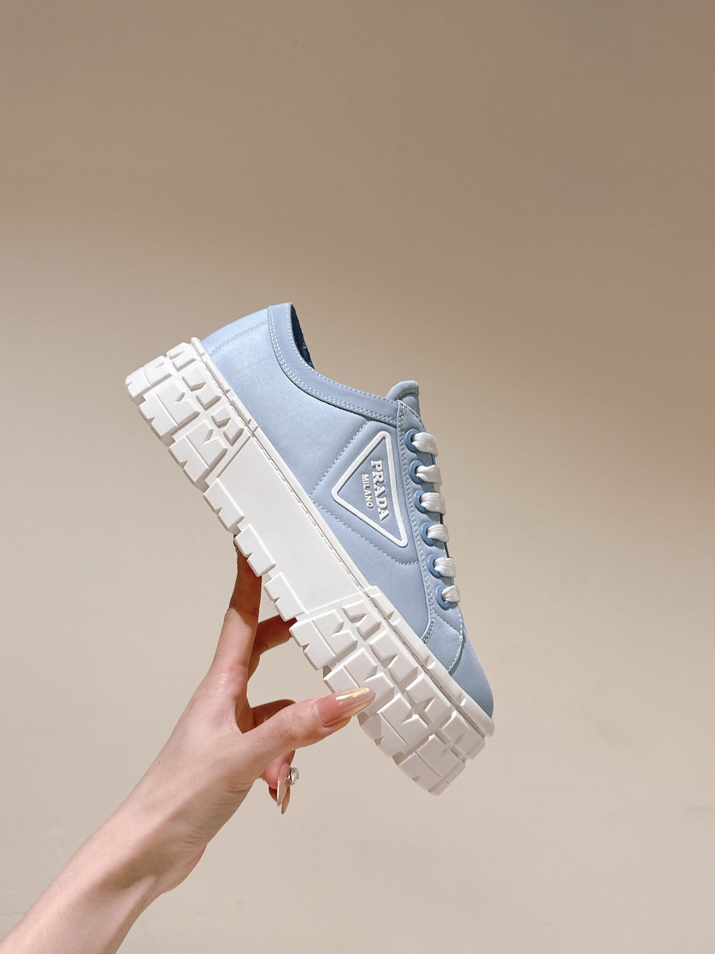 PRA DOUBLE WHEEL RE-NYLON GABARDINE SNEAKERS SKY CALFSKIN、mysite、Cacoeks