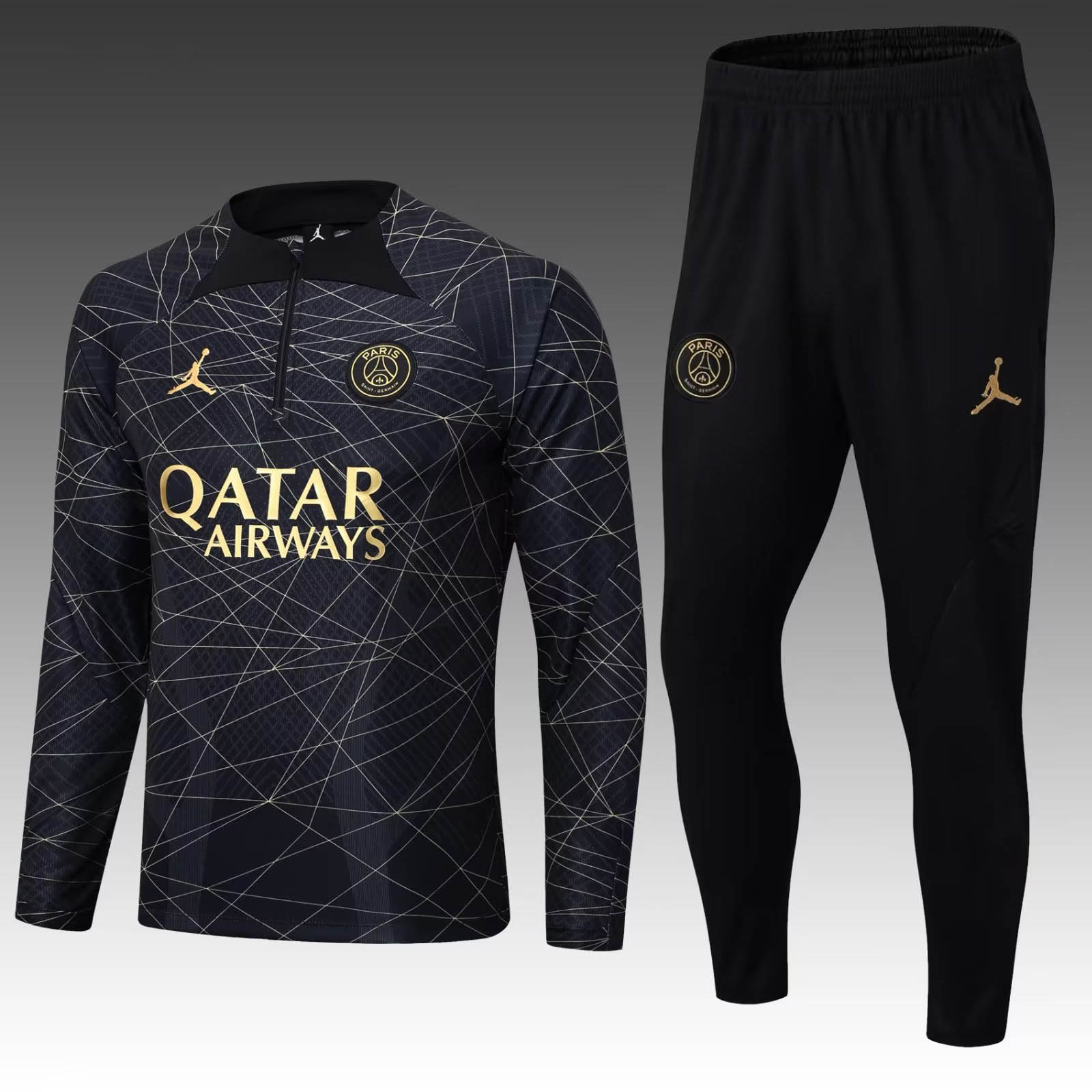 2022/2023 Psg Paris Saint-Germain Half-Pull Training Suit Black Gold Set:football jersey mysite: unitedjerseyfootball 邓江浪:football