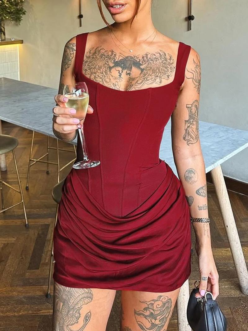 Sexy Bodycon Ruched Drawstring Mini Corset Dress for Women, Night Out Club Wear Party Dress