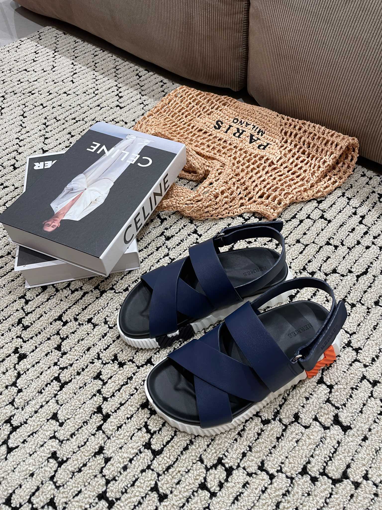 ELECTRIC SANDAL BLACK MIX NAVY CALFSKIN、mysite、Cacoeks