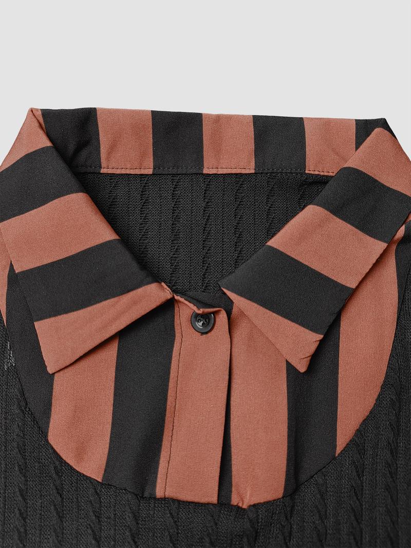Women's Long Sleeve Striped Button Front Shirt Dress, Layered Design, Casual Spring & Fall Fashion, Elegant Women's Clothing