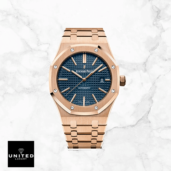 Audemars Piguet Royal Oak 15400OR.OO.1220OR.03 Replica Audemars Piguet 15400OR.OO_.1220OR.03 Pink Gold Blue Dial Replica white background