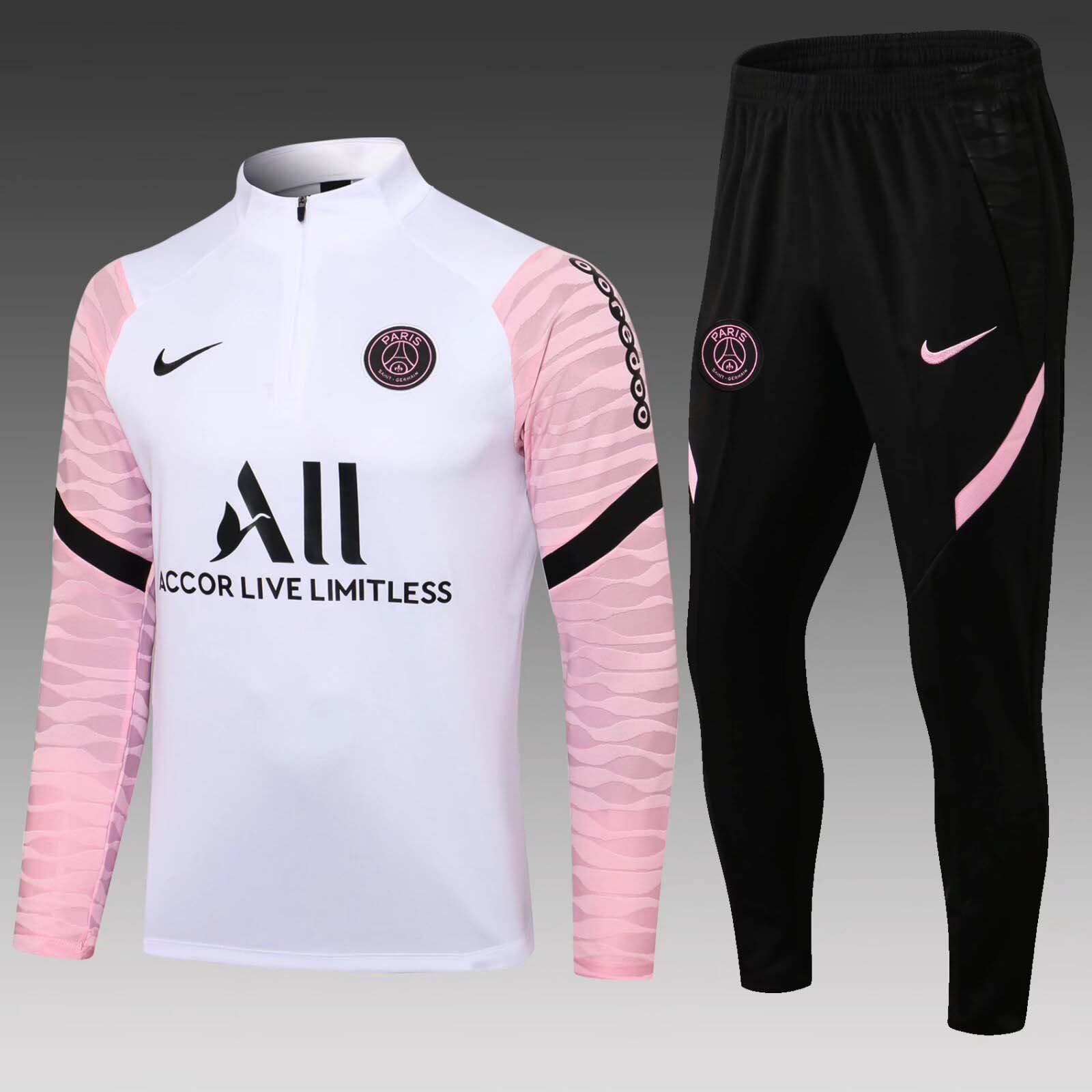 2021/2022 Psg Paris Saint-Germain Half-Pull Training Suit White pink Set:football jersey mysite: unitedjerseyfootball 邓江浪:football