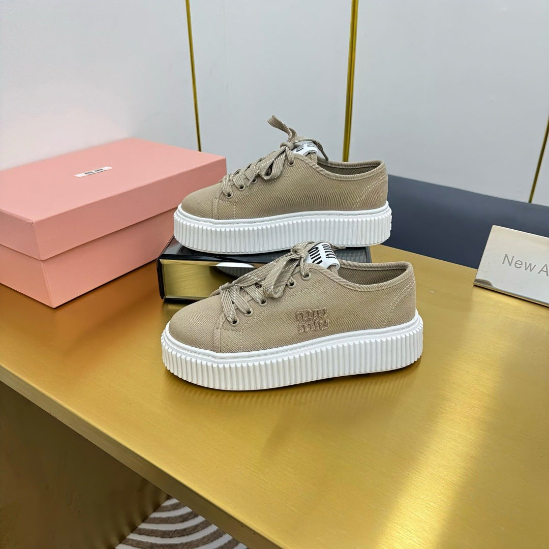 WASH SNEAKER IN DARK BEIGE DENIM、mysite、Cacoeks