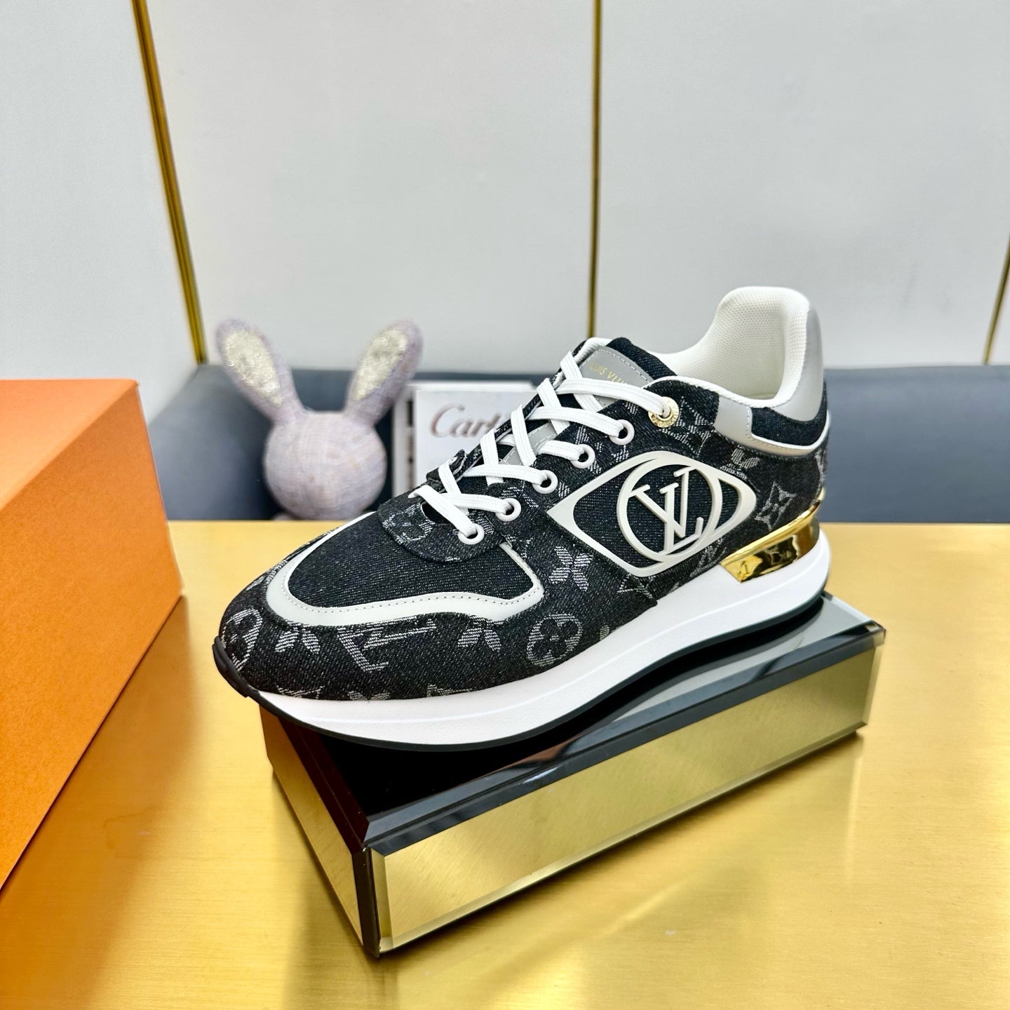 NEO RUN AWAY SNEAKER IN BLACK MONOGRAM DENIM FABRIC、mysite、Cacoeks