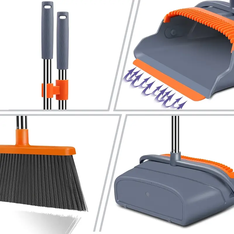 local upgrade broom and dustpan set self cleaning with dustpan teeth indoor outdoor sweeping ideal for use stand up broom and dustpan details 0