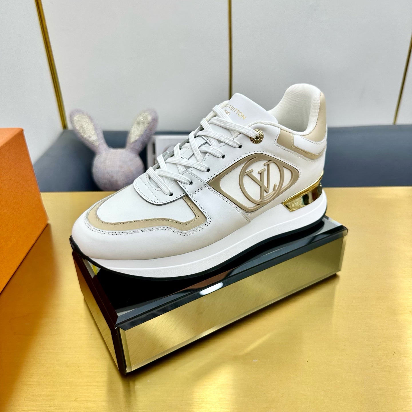 NEO RUN AWAY SNEAKER IN WHITE MIX GOLD CALFSKIN、mysite、Cacoeks
