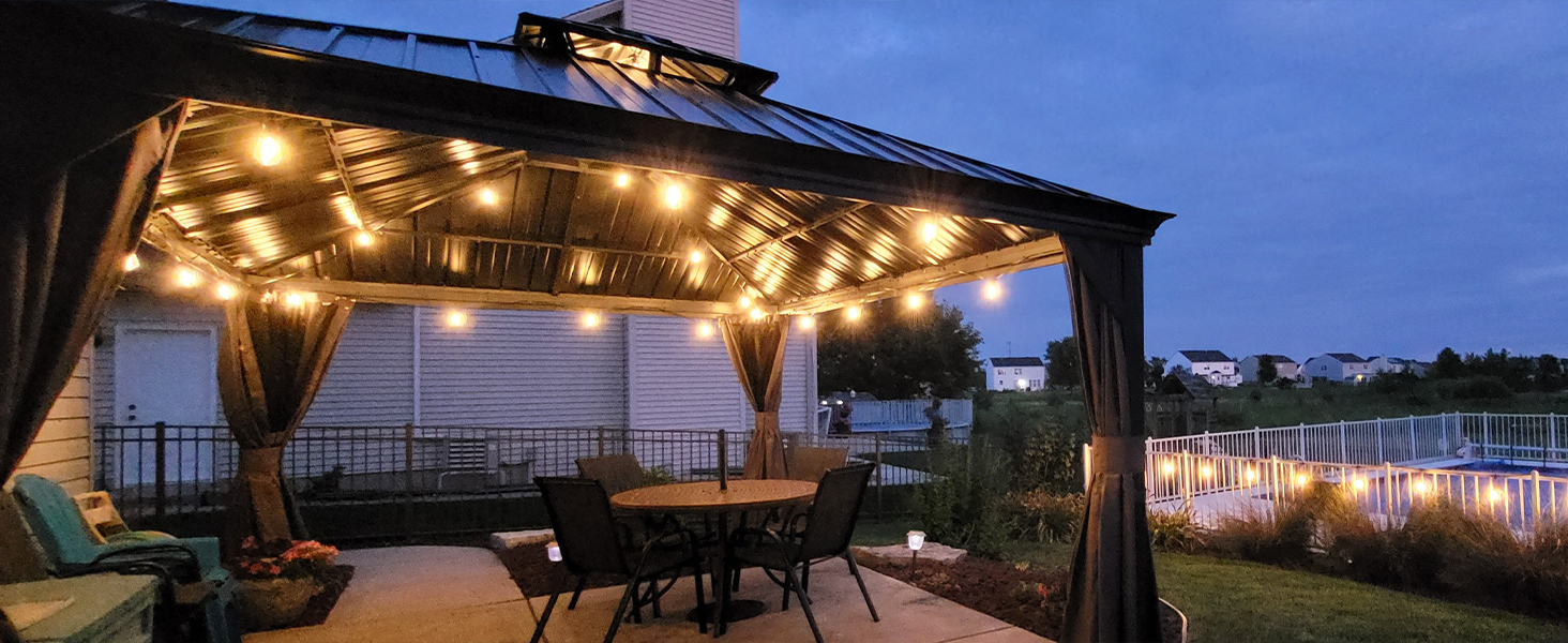 gazebp hardtop 12' x 16' permanent outdoor patio with double roof metal steel for lawn garden