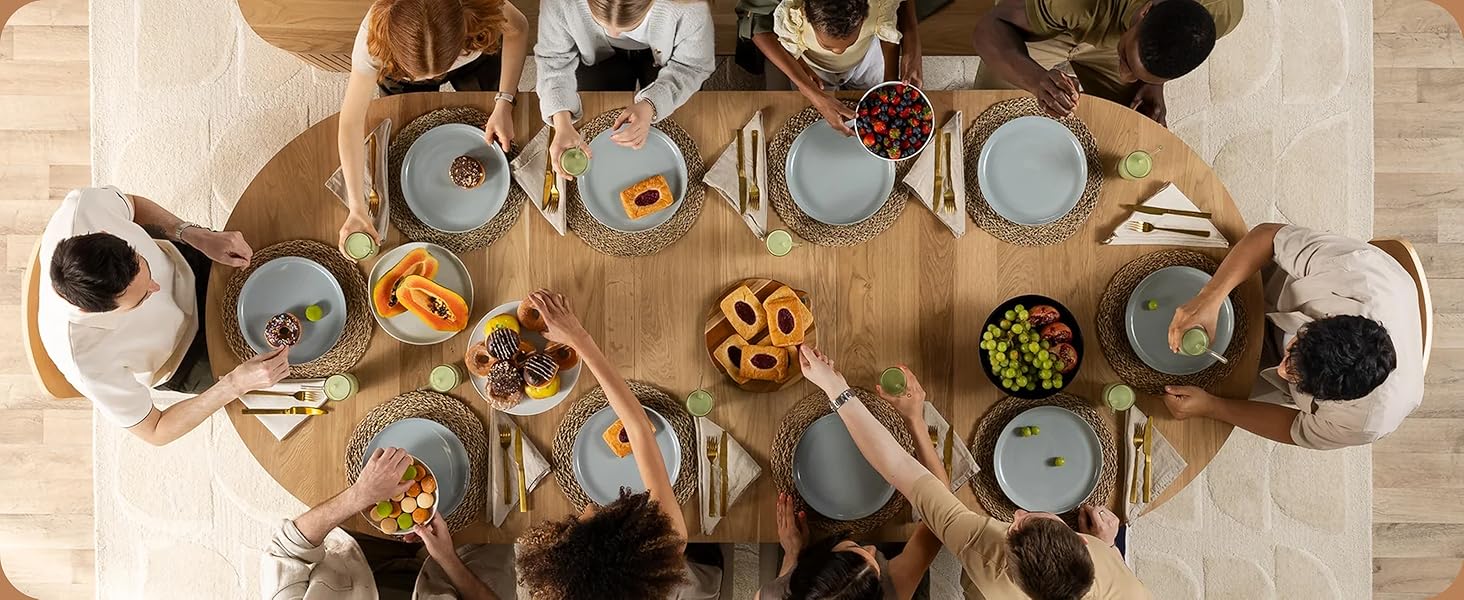 Easily transforms from a round to an oval table