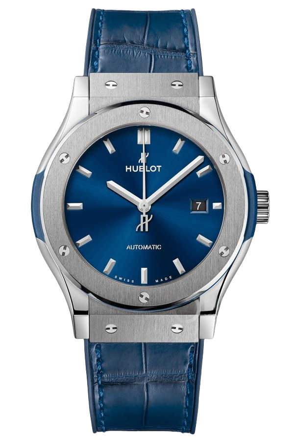 Hublot Classic Fusion Ref. 542.NX.7170.LR Super Clone Watch – Titanium Blue Dial Leather Strap Fake Replica