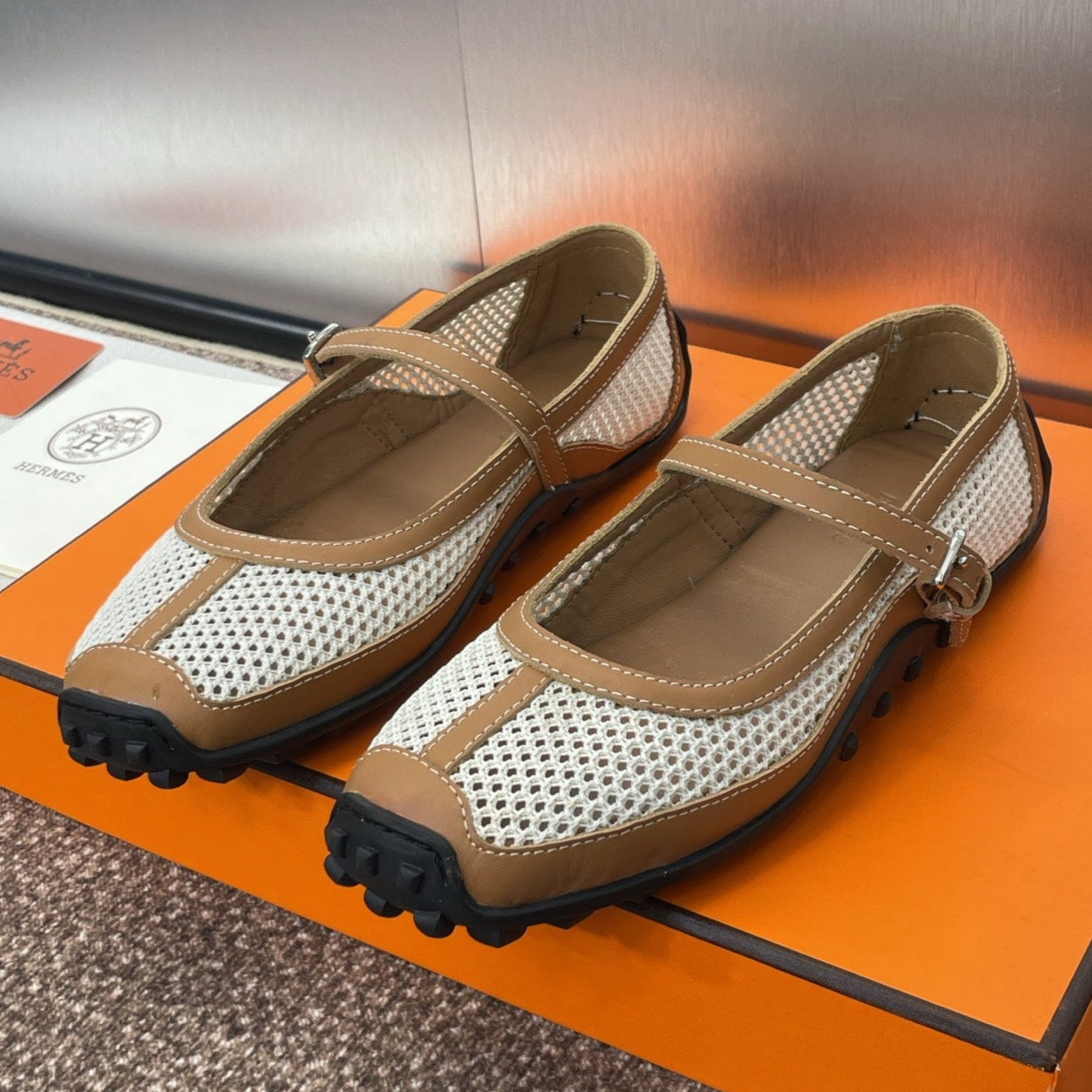 KICHU BALLET FLAT IN BRONZE BROWN CROCHET KNIT AND CALFSKIN、mysite、Cacoeks