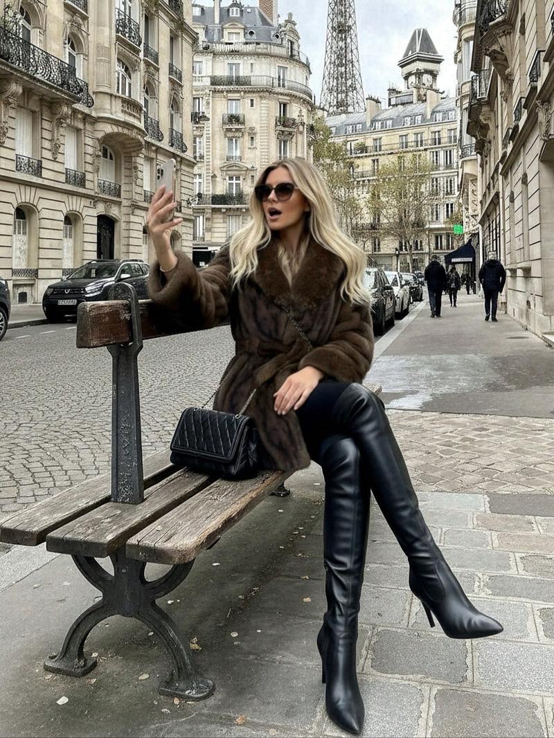 Women's Belted Faux Fur Coat, Winter Fashion Long Sleeve Coat with Pocket, Casual Warm Outerwear, Stylish Daily Wear, Perfect for Cold Weather