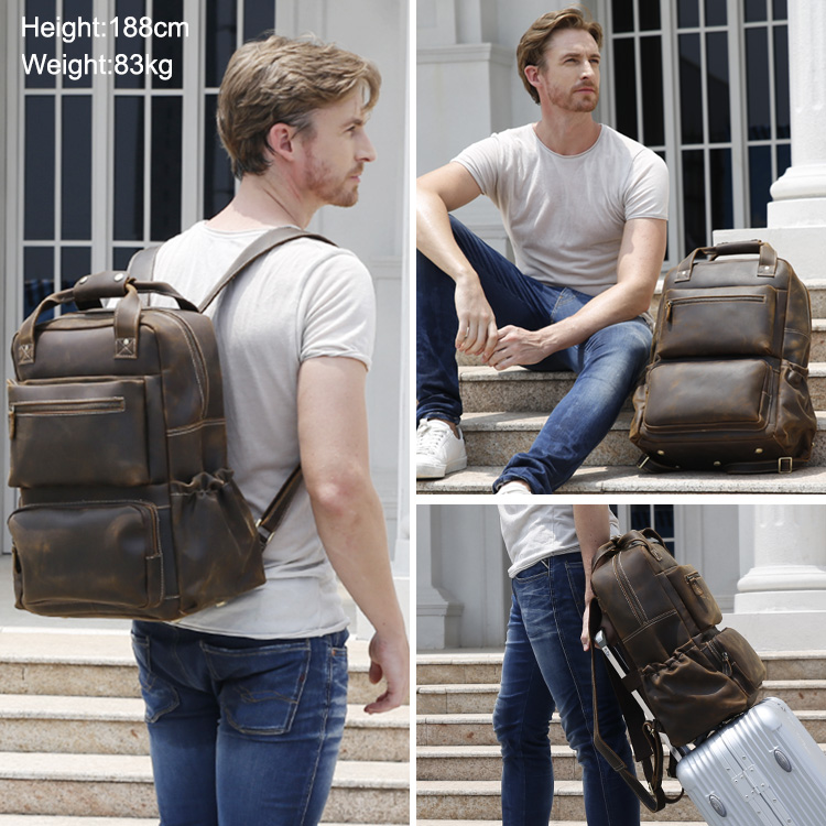Outdoor Model&nbsp;Show of Woosir Men Leather Backpack with Handle