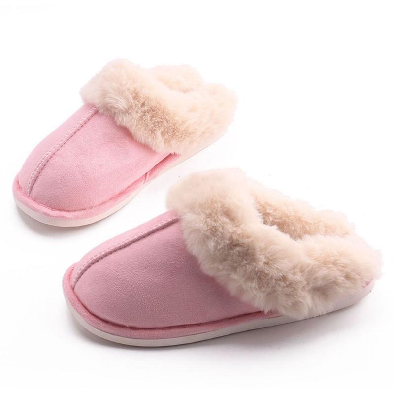 Warm Women's Plush Fleece-Lined Slip-On Moccasin with Fluffy Detail - Non-Slip Winter Home Slippers on Flat Platform Sole. So Cozy!