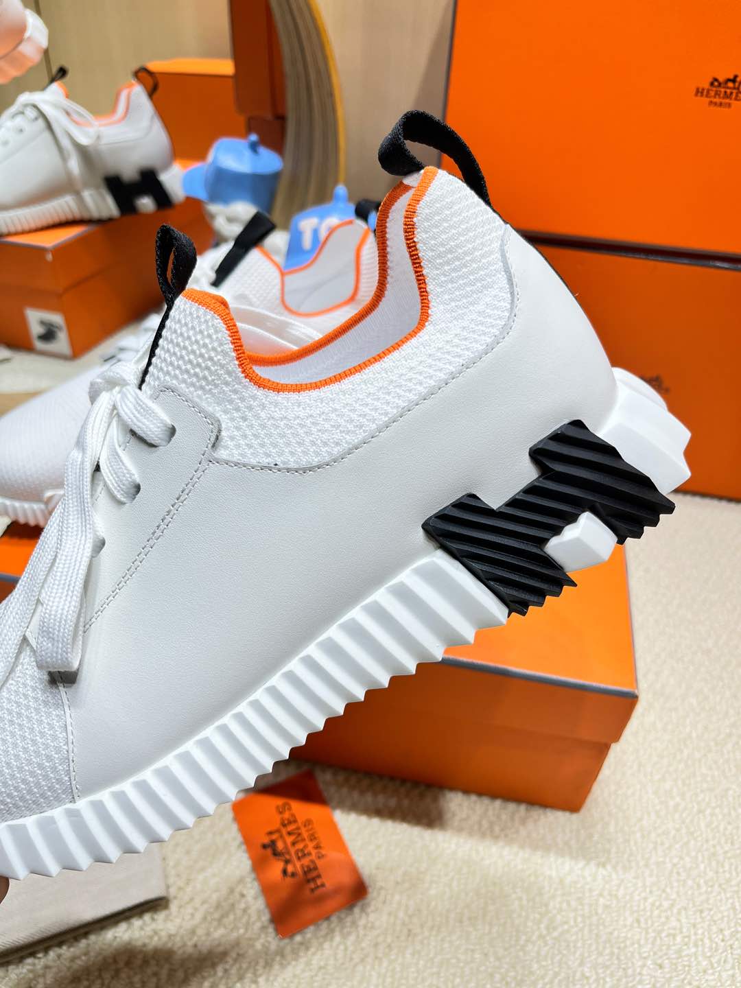 DEPART SLIP-ON SNEAKER IN WHITE KNIT AND CALFSKIN、mysite、Cacoeks