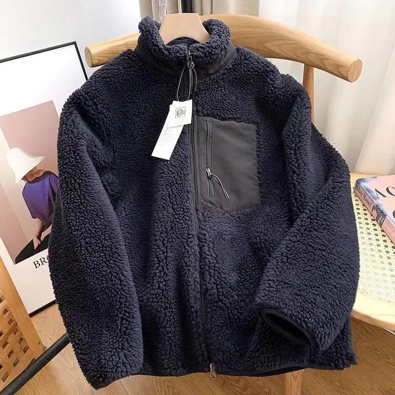 Fashion Lamb Plush Jacket Women's Autumn Winter New Pocket Zipper Long Sleeve Loose Stand Collar Comfort Warm Jacket for Women