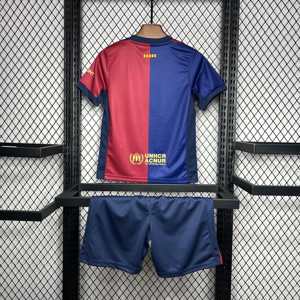 Higojerseys-Barcelona 24-25 Home Stadium Kids Kit with Big Logo