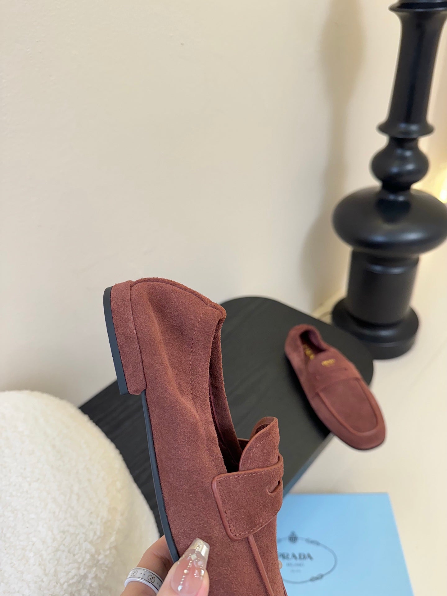 PRADA 25S SHUFFLE LOAFERS IN DARK BROWN SUEDE、mysite、Cacoeks