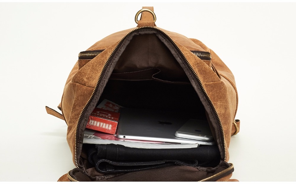 Pockets Show and Large Capacity of Woosir Genuine Leather Backpack 