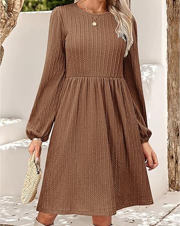 Womens Casual Knit Sweater Dress Fall Tunic Dresses To Wear with Leggings Long Sleeve Dress