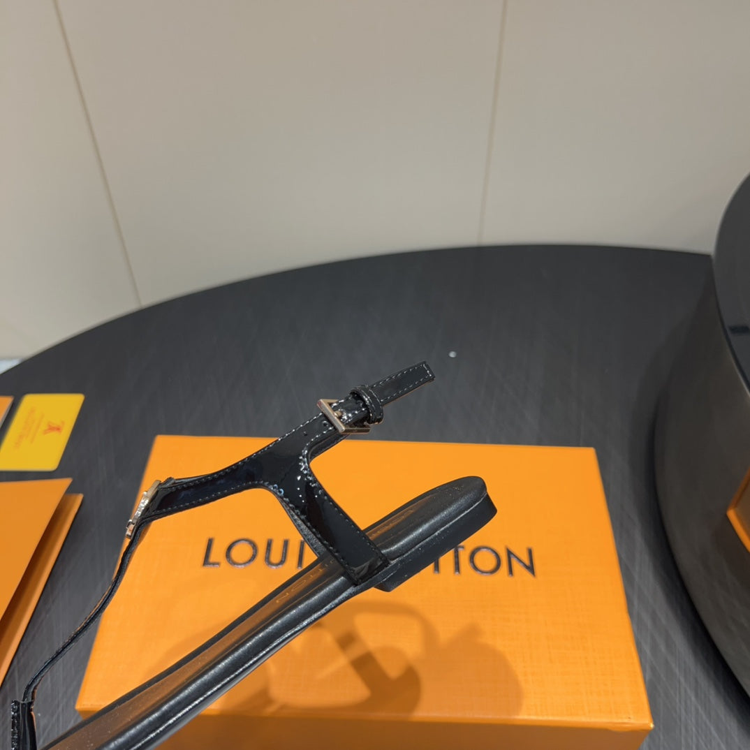 LV THONG SANDALS 25S IN BLACK CALFSKIN WITH GOLD HARDWARE、mysite、Cacoeks