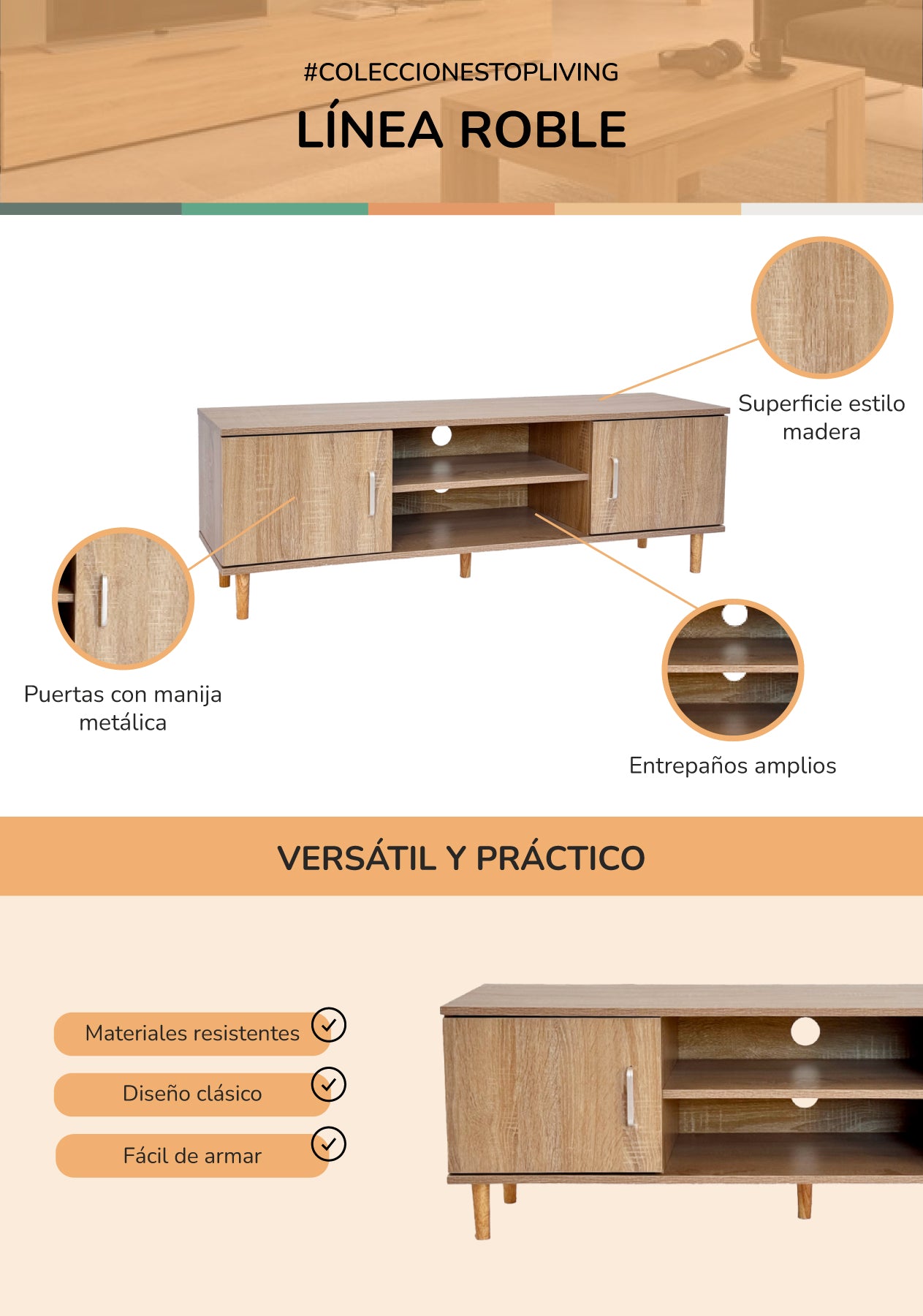 Mueble de TV Minimalista Estilo Madera Roble