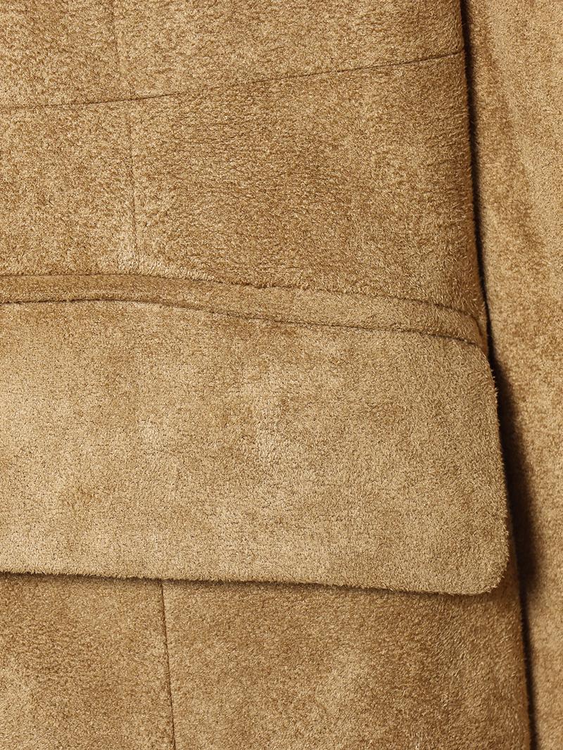 Women's Vintage Suede Jacket Coat, Faux Fur Trimmed Collar Cuffs and Button Design, Slim Fit Fall Winter Fashion Outerwear