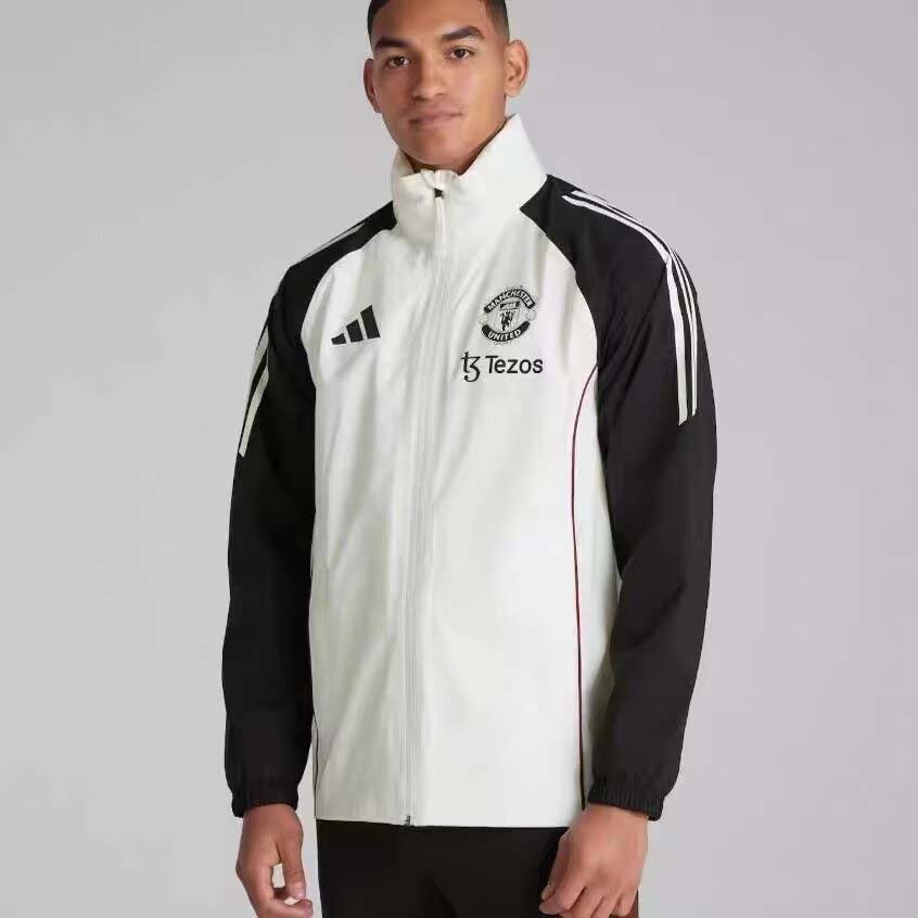 2024/2025 Manchester United Windbreaker Black and White Football Shirt 1:1 Thai Quality:football jersey mysite: unitedjerseyfootball 邓江浪:football