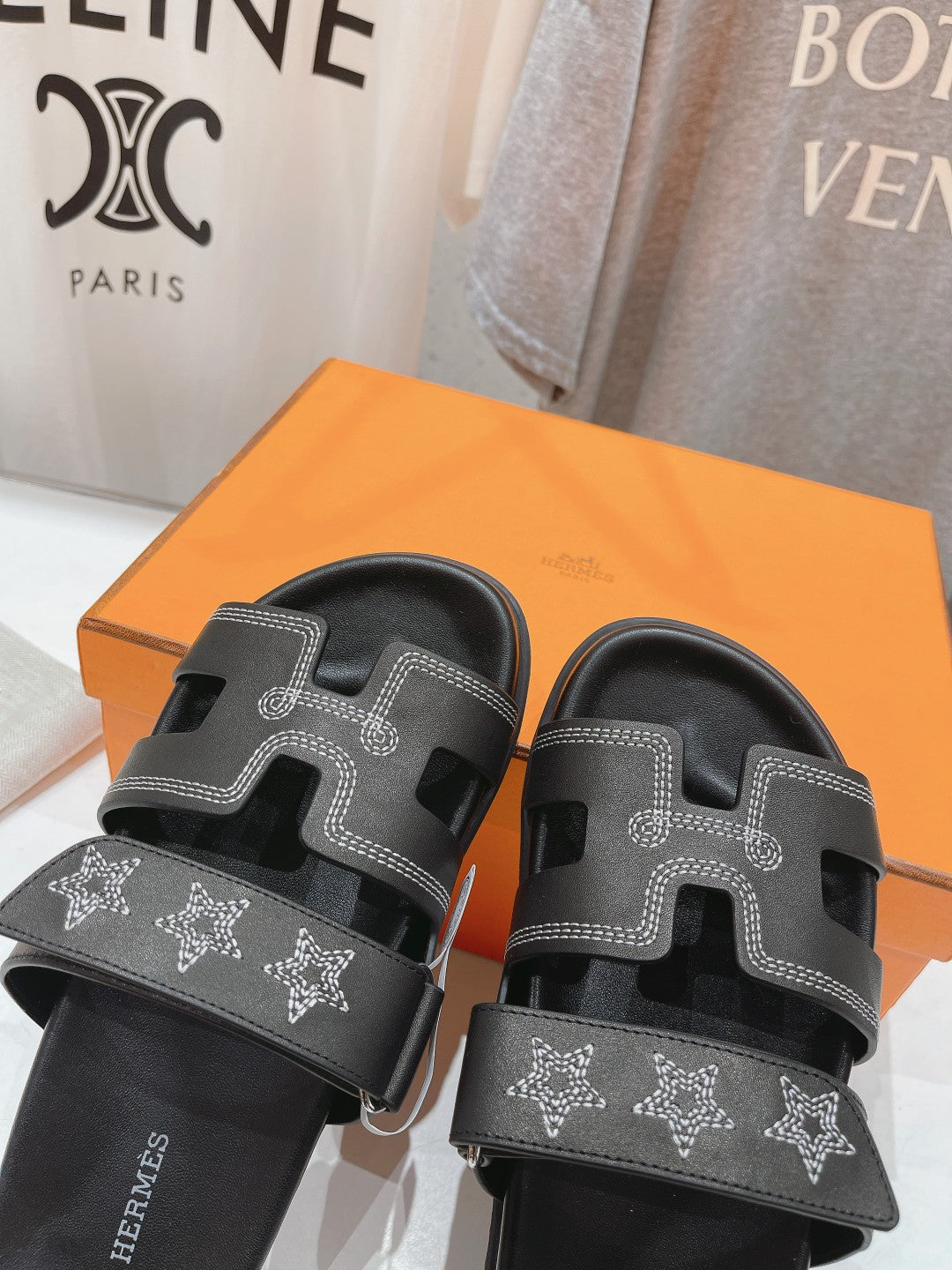 STAR-PATTERNED SANDAL BLACK CALFSKIN、mysite、Cacoeks