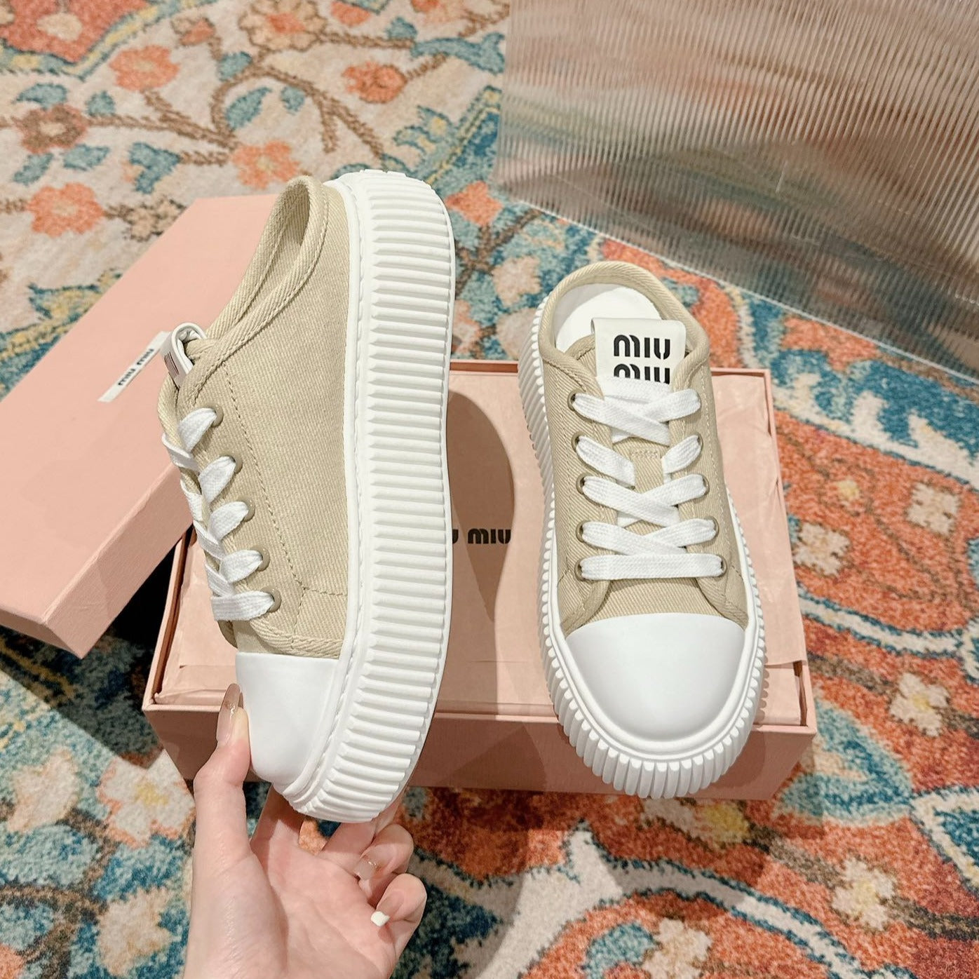 Sneakers Mules Bright Cream Color Canvas、mysite、Cacoeks