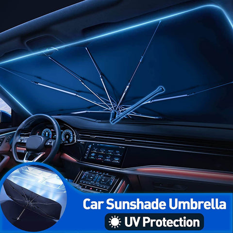 Durable Material and Sturdy Construction Say goodbye to heat, and protect your car interior from UV damage with our Lux Car Windshield Umbrella! Our high-hardness steel car shade features 10 strong skeletons for long-lasting stability and reliability, providing maximum protection from the sun without compromising on performance. Get your car ready for summer in style.