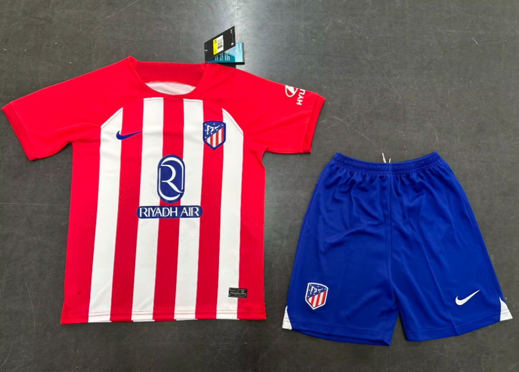 23/24 Atletico Madrid Home Football Jersey Kids Size Suit-mysite Custom Football Kit- Nextkits