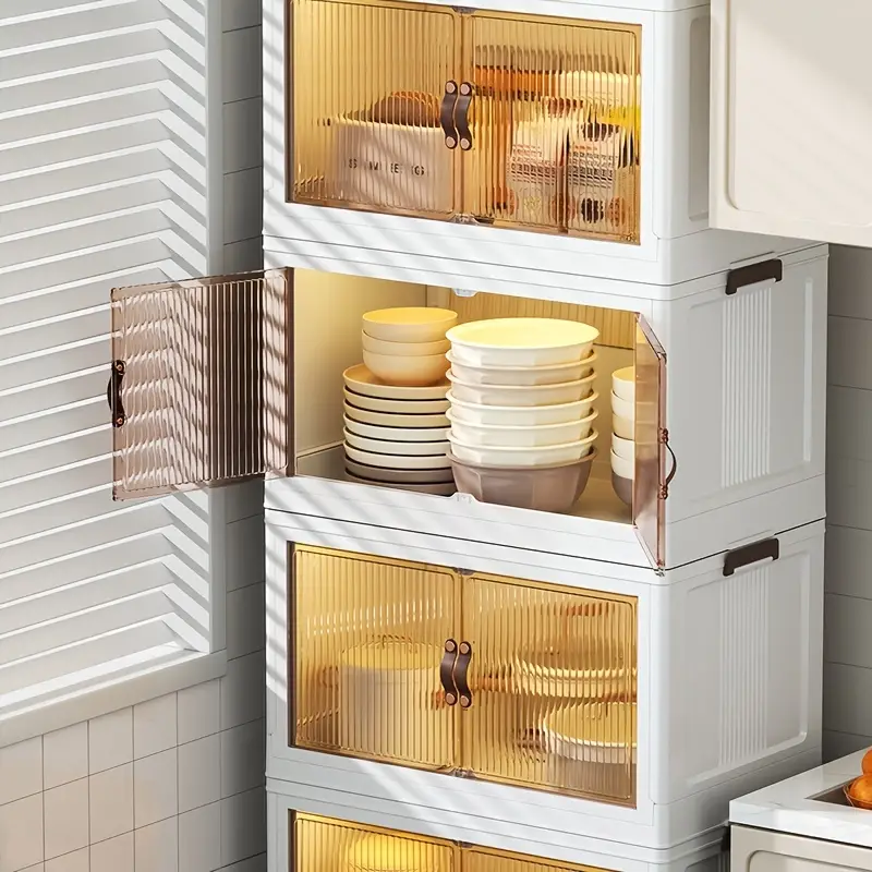 1pc transparent collapsible storage bin with lids and pulley portable 1 2 3 layers organizer for easy access and convenient storage details 0
