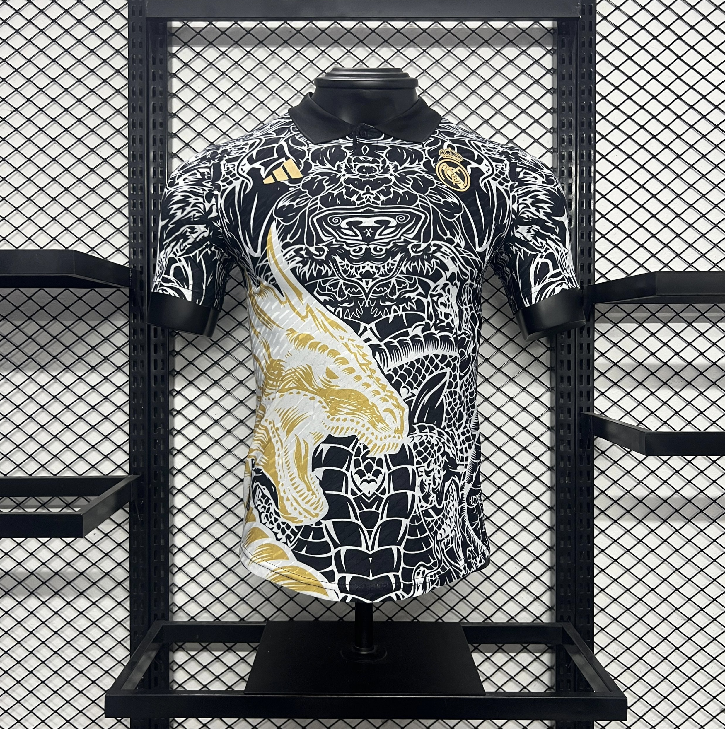JerseysGala.com | Real Madrid 24-25 White Dragon Special Edition Black Jersey - Player Version -Customize Name, Number and Patch | Worldwide Shipping