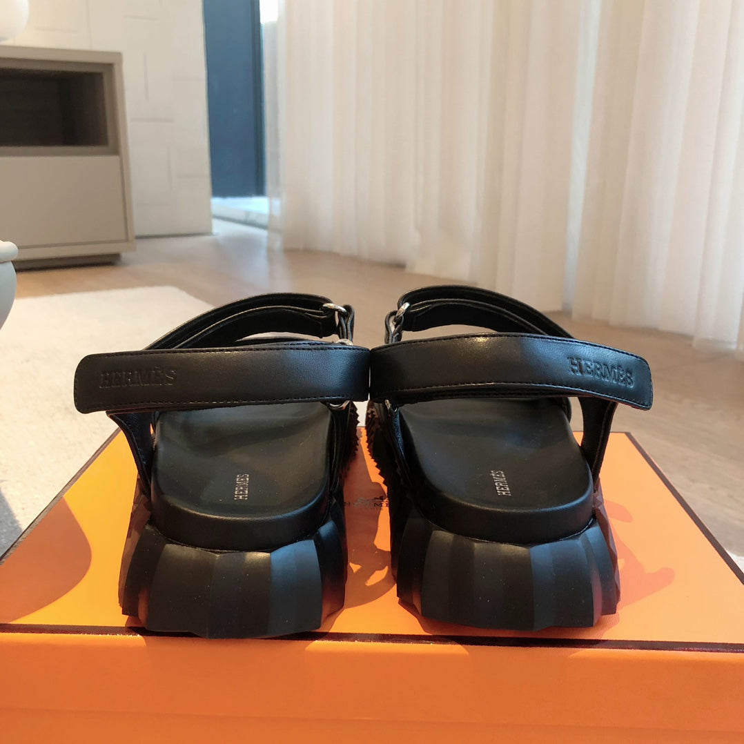 DAD SANDALS IN BLACK CALFSKIN AND RUBBER、mysite、Cacoeks