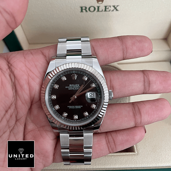 Rolex Datejust Black Dial hand over box